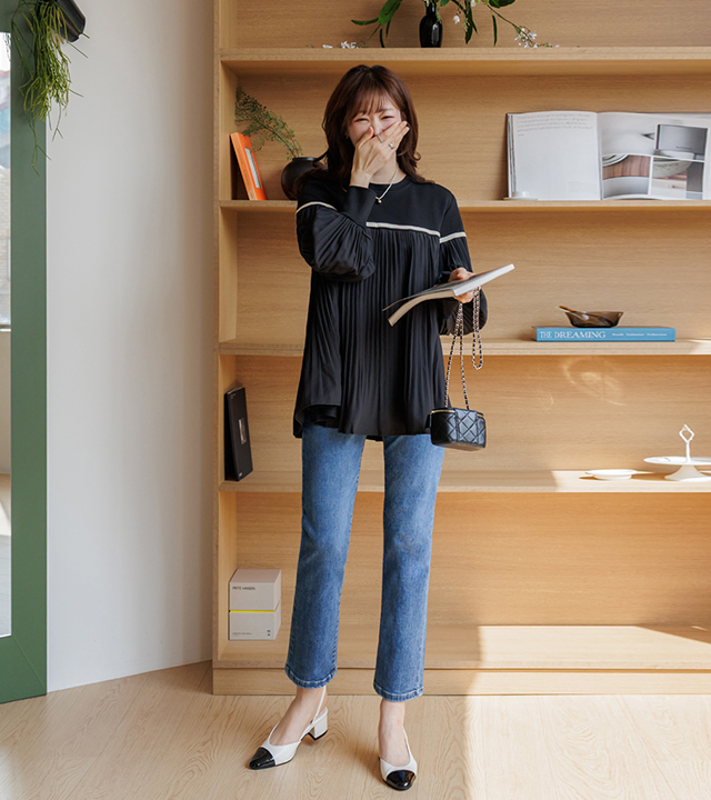 ローエルプリーツ配色ティブラウス