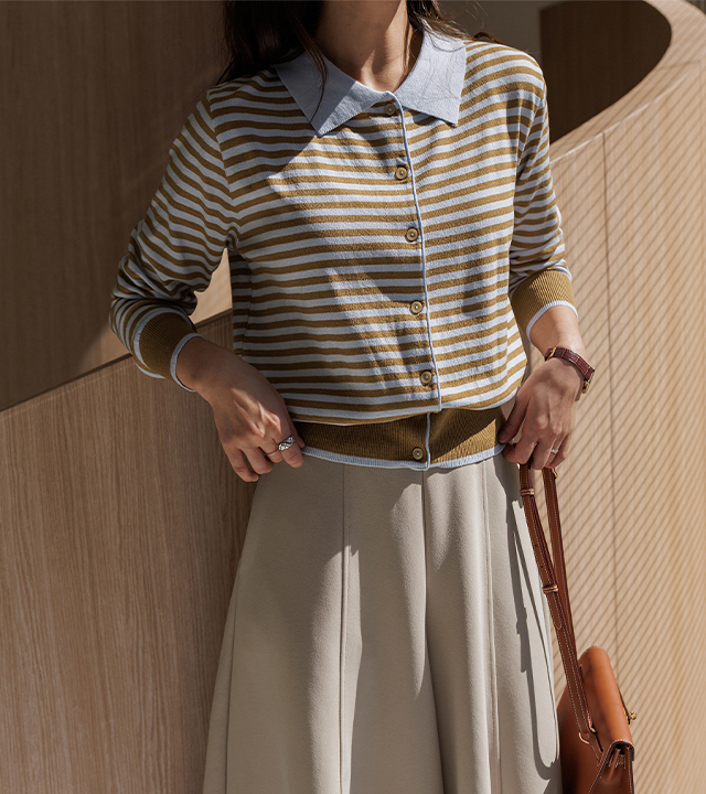 モアストライプカラーカーディガン