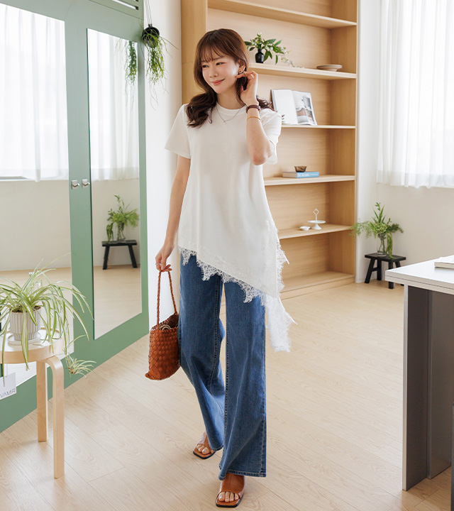 ソフィー斜線レース半袖ティー