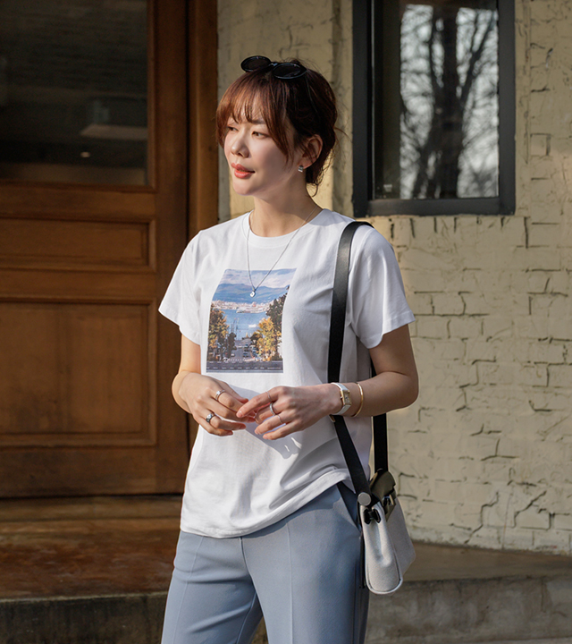 タウンプリンティング半袖ティー