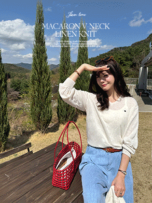 マカロンVネックリネンニット