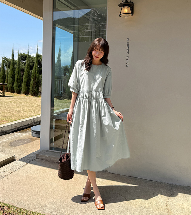 スワンシャーリングバンディングロングワンピース