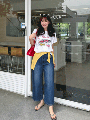 ピアクロップワイドデニムパンツ