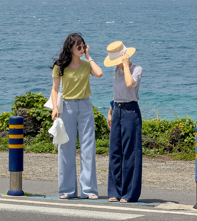 クールテンセル斜線切開デニムパンツ